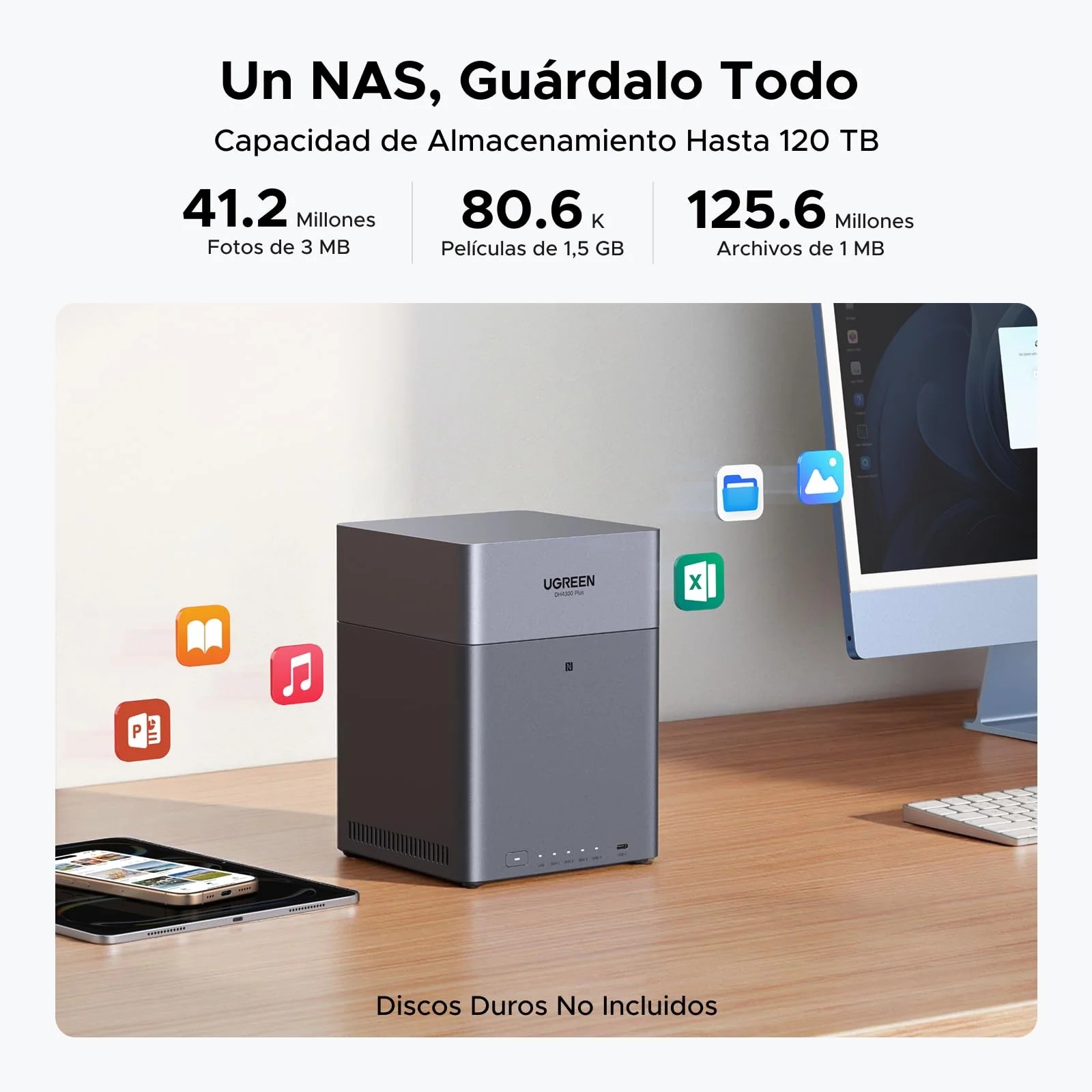 NAS UGREEN DH4300 Plus 4 Bahias 120TB 2.5GbE