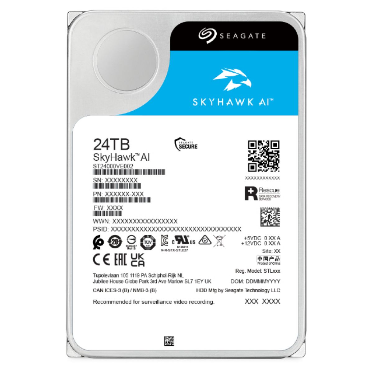 Disco Duro HDD Seagate SkyHawk AI 24TB SATA 3.5 512MB