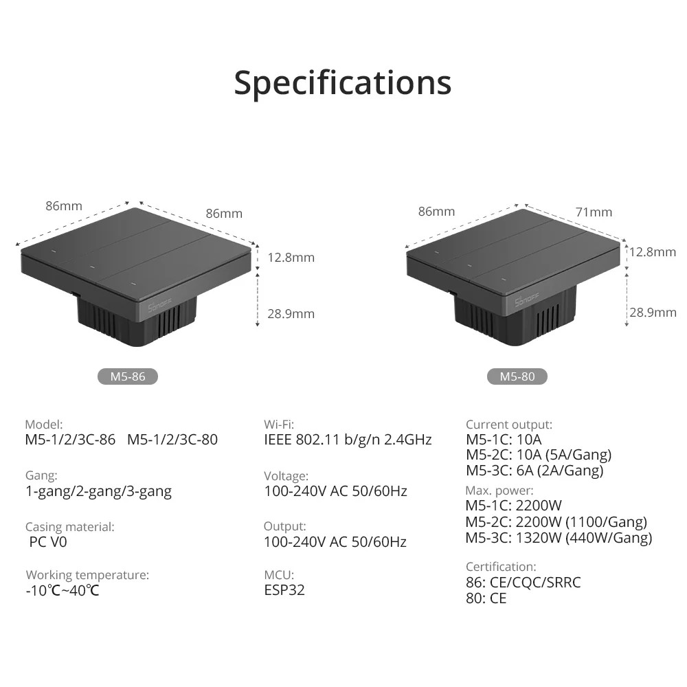 Interruptor Sonoff M5-1C Matter WiFi 1 Gang Gris