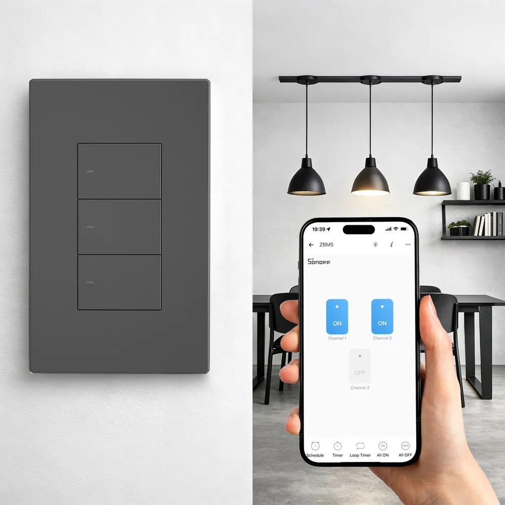 Interruptor Sonoff M5-3C Matter WiFi 3 Gang Gris