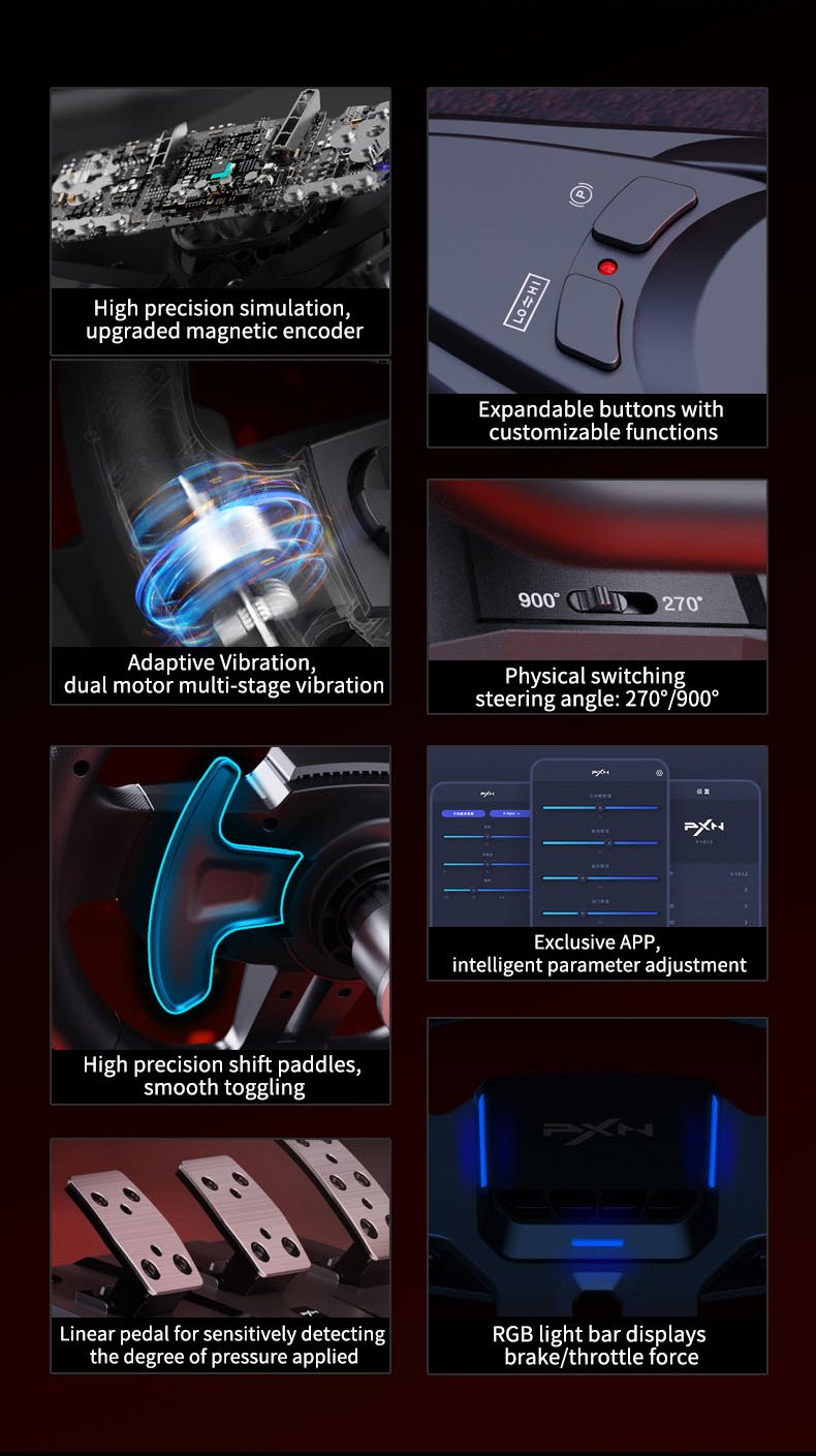 Volante PXN V9 Gen2 PC PS4 Xbox One con Pedales y palanca