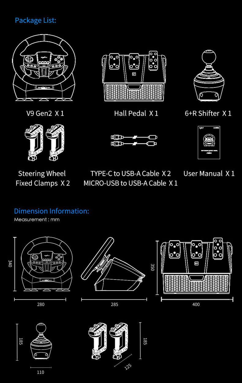 Volante PXN V9 Gen2 PC PS4 Xbox One con Pedales y palanca