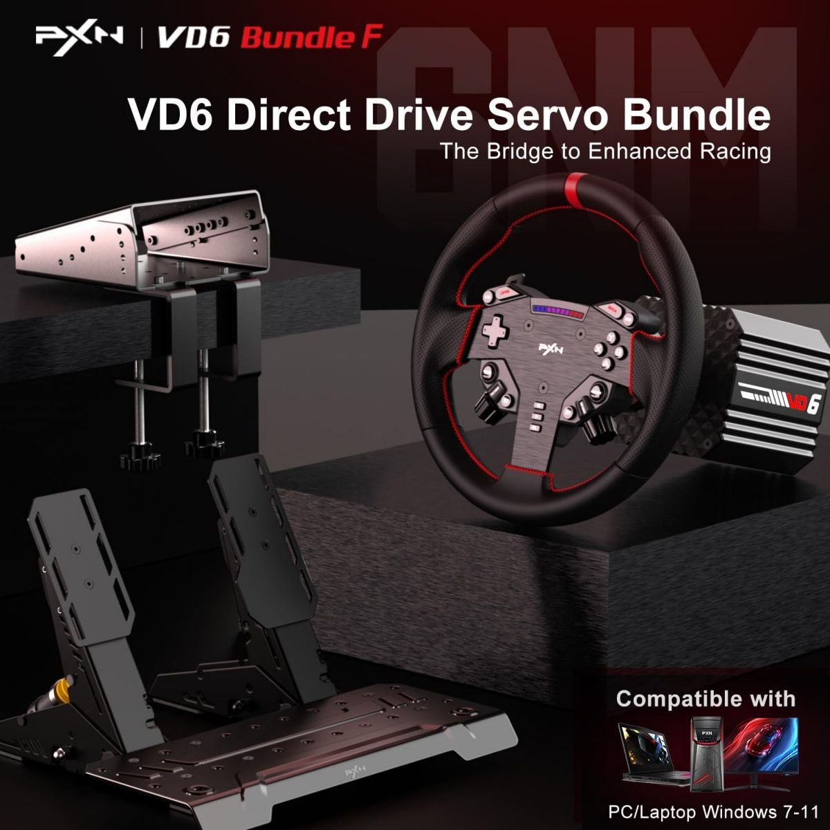 Volante para PC Pxn Vd6 Bundle con pedales y montura