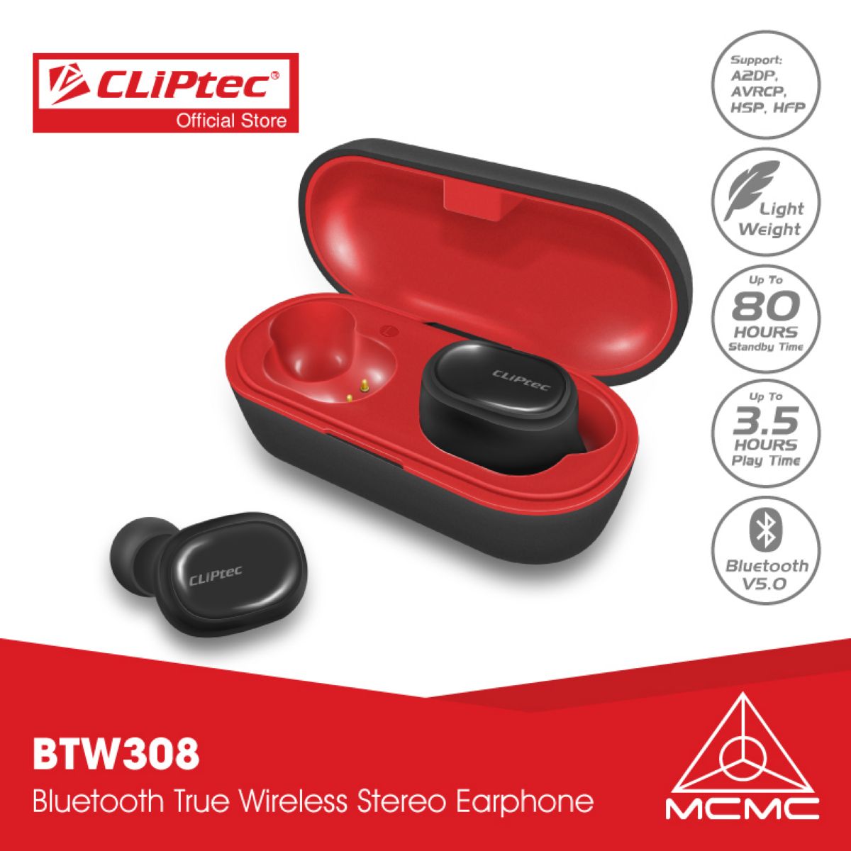 Auricular Inalambrico Cliptec 308 Wireless Red