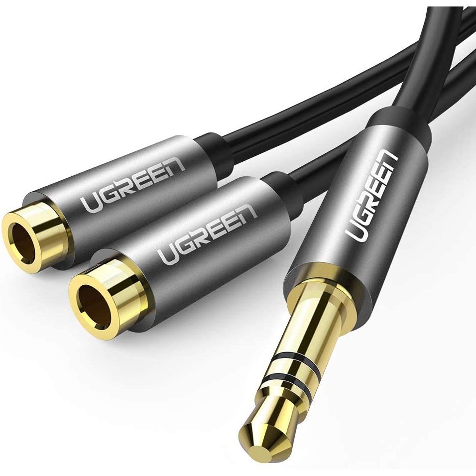 Adaptador Ugreen 3.5mm Macho A 2 Hembras Negro