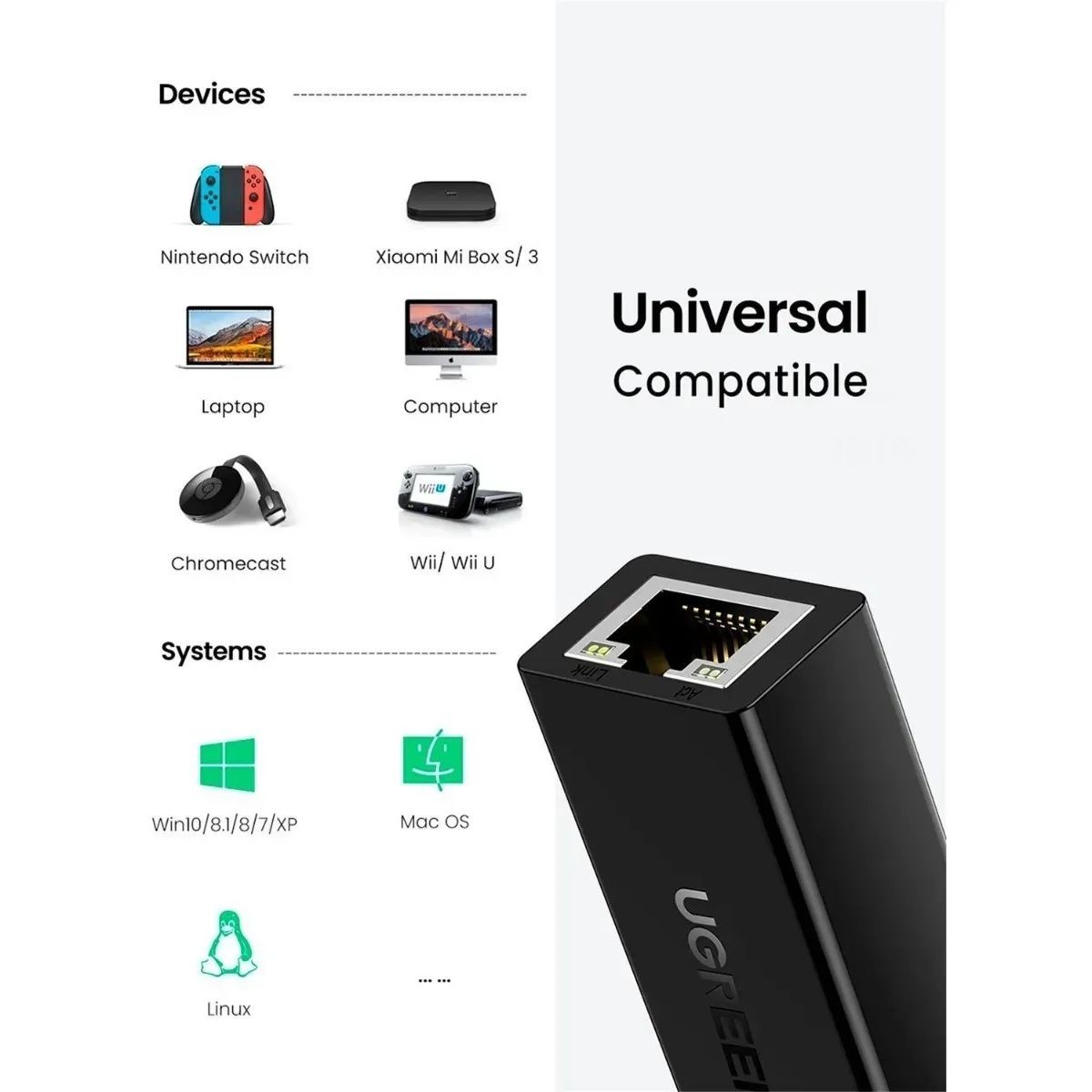 Adaptador Ugreen Usb A Rj45 100mbps Black