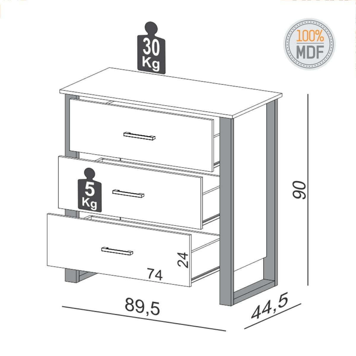 Cajonera Comoda Industrial Cardiff Blanco