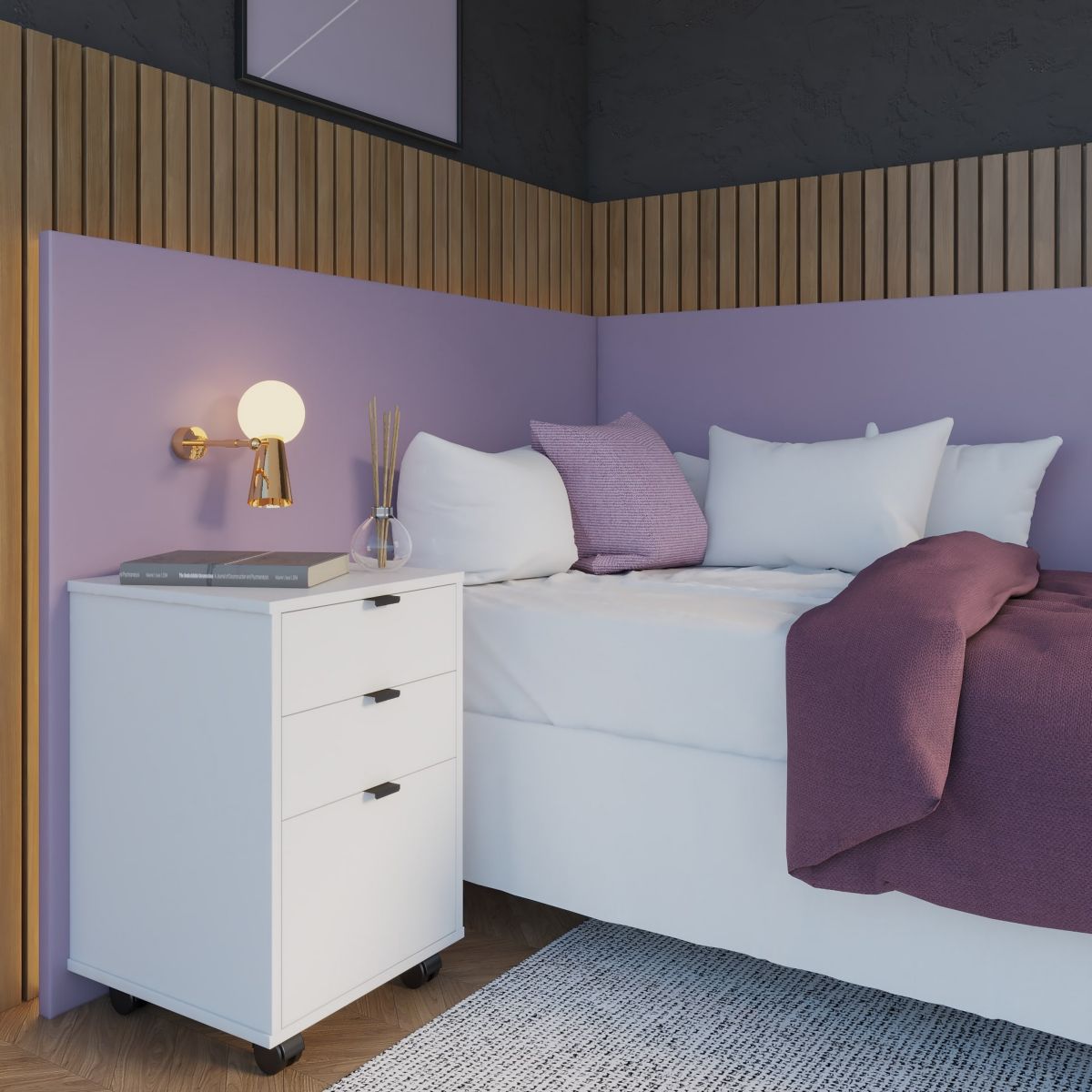 Mesa de Luz Con Ruedas Morris Blanco