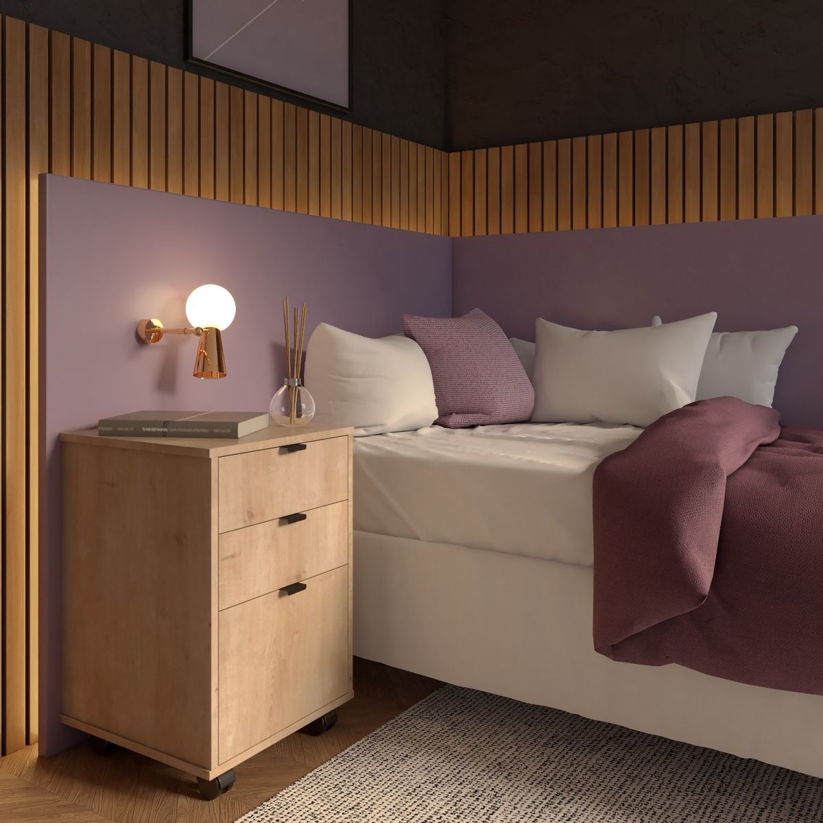 Mesa de Luz Con Ruedas Morris Maderado