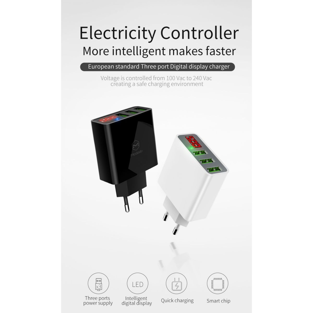 Cargador Ch-5030 Con 3 Usb-5v,3a Enchufe Europeo