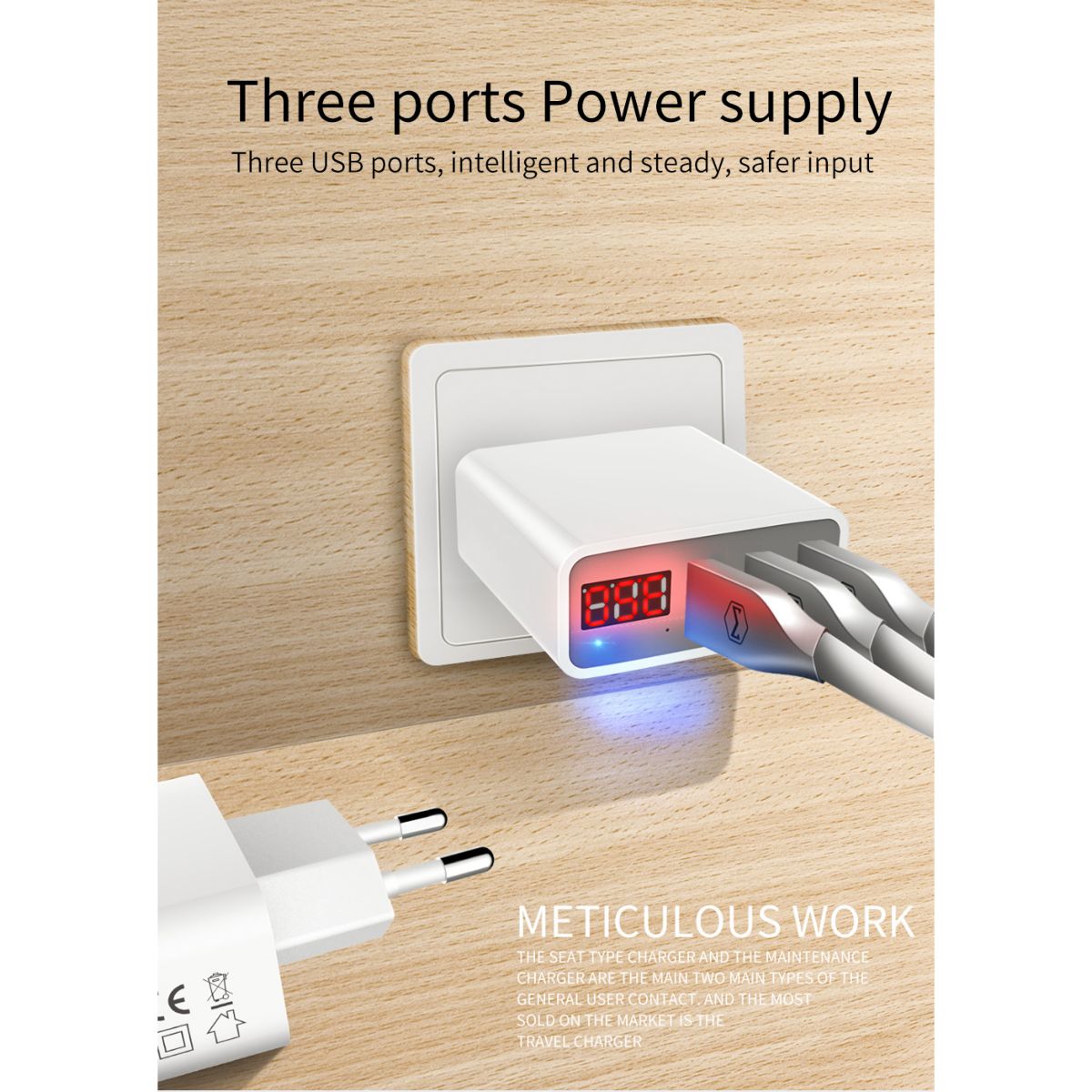 Cargador Ch-5030 Con 3 Usb-5v,3a Enchufe Europeo