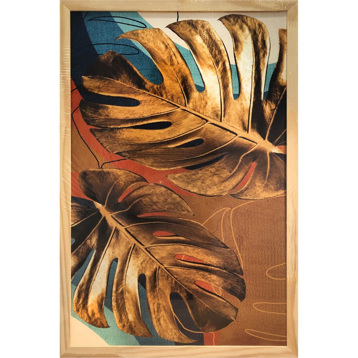 Cuadro 40*60 Moldura Pino / GOLD MONSTERA