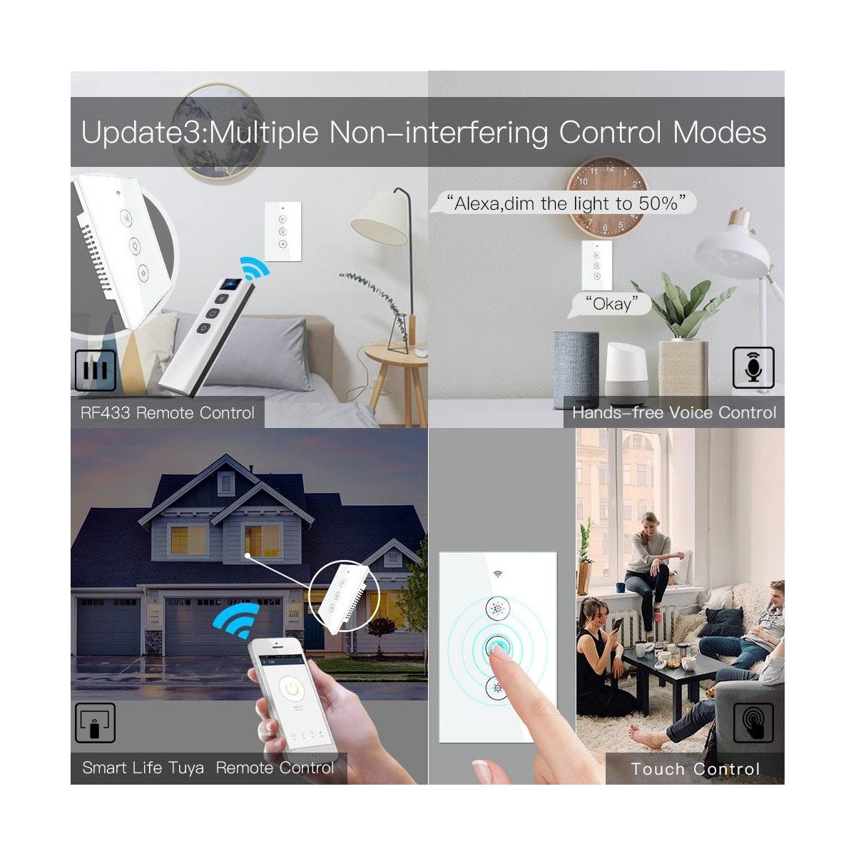 Interruptor Tactil Pared Dimmer Smart Wifi + Rf433