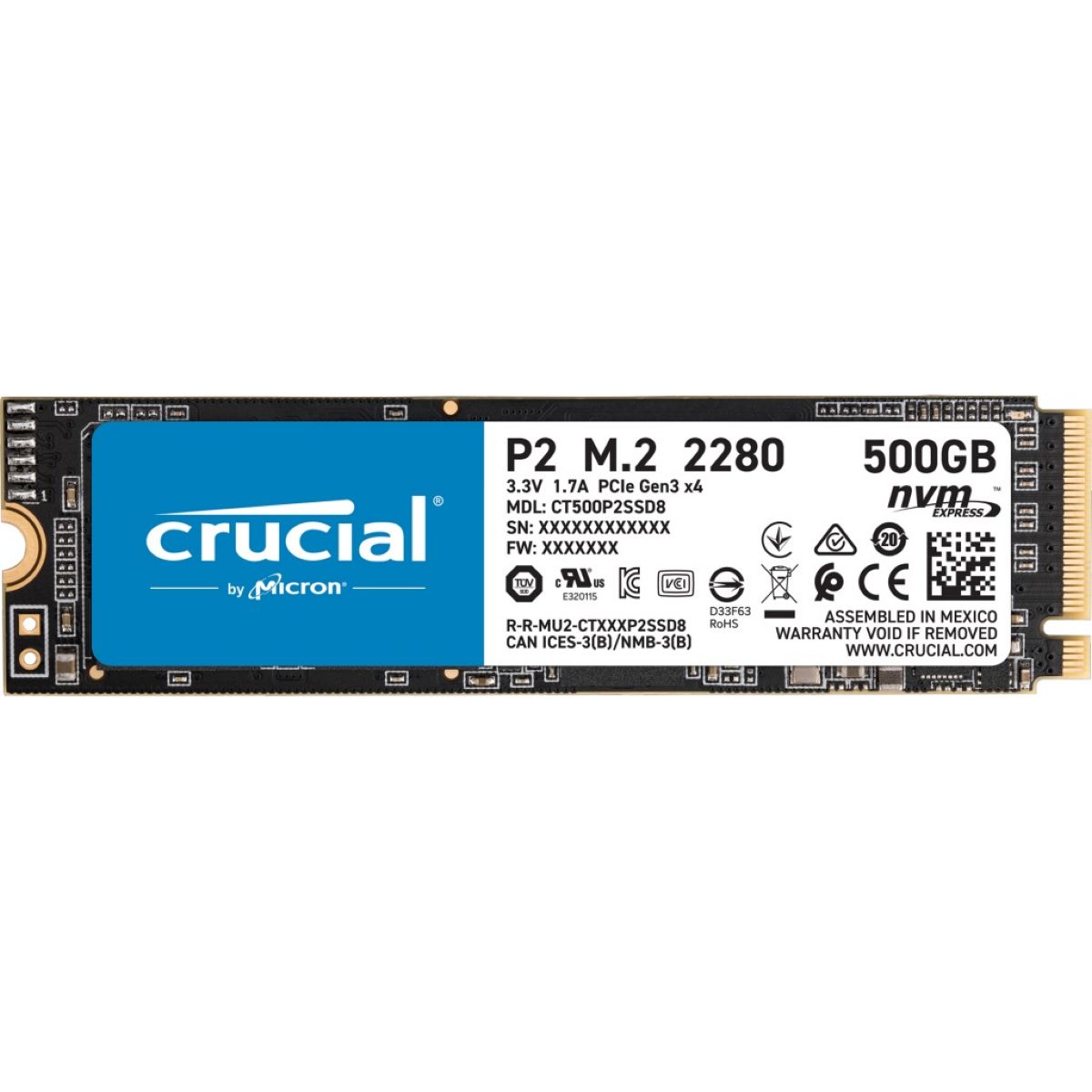 Disco SSD M2 NVMe 2280 500Gb Crucial P2