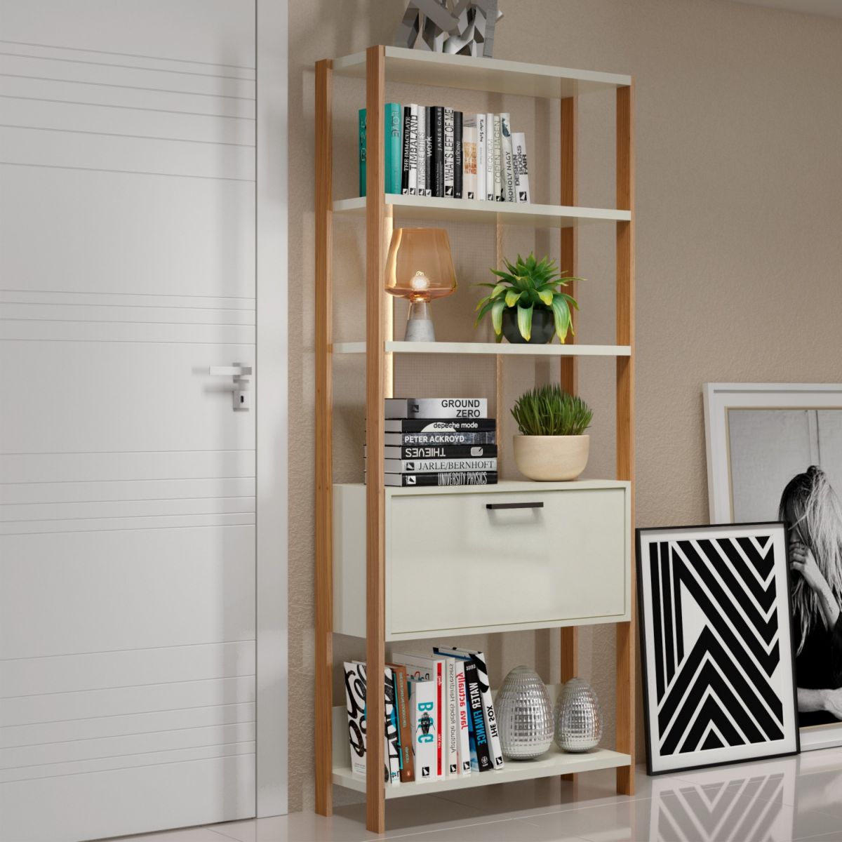 Estanería Con Puerta Basculante Blanca/madera