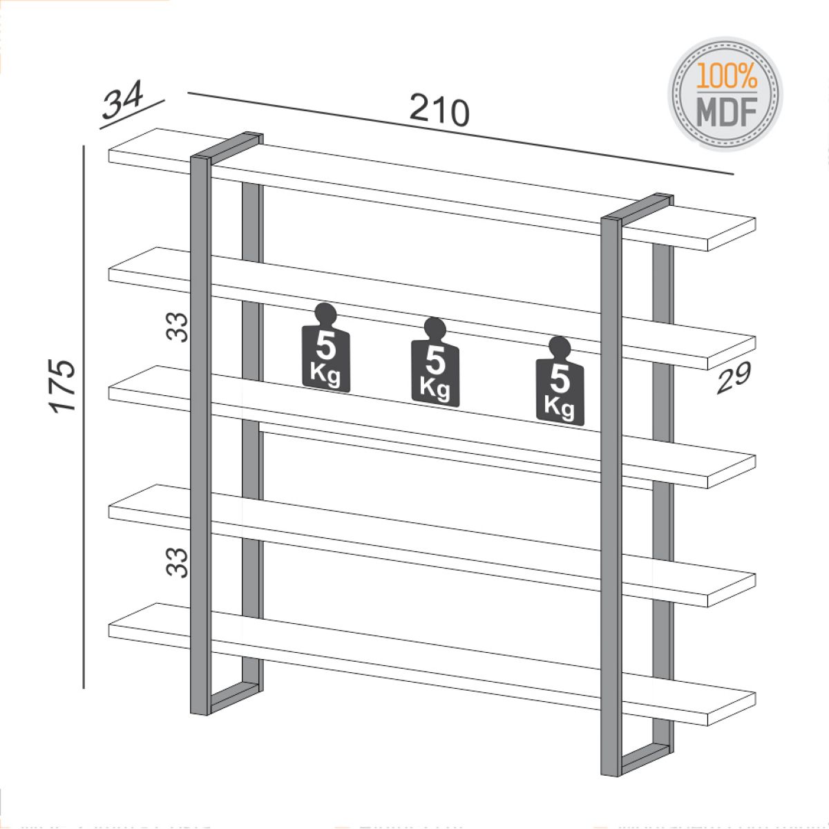 Libreria Industrial 210x175cm F18jva Vainilla 2blt