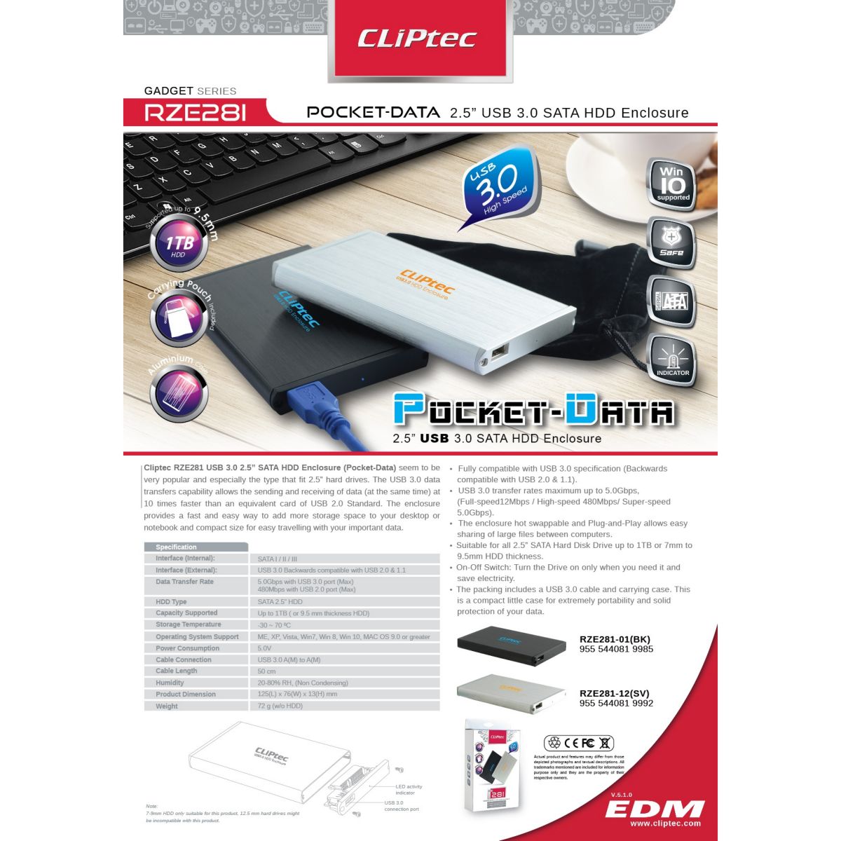 Gabinete Para Disco Cliptec 281 Silver