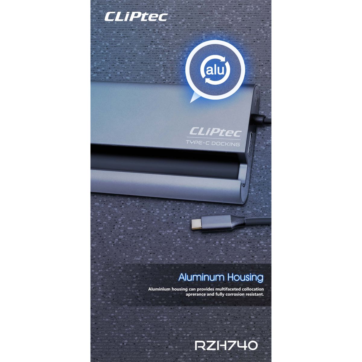 Hub Cliptec 740 USB-C 7 En 1 Mini Docking Grey