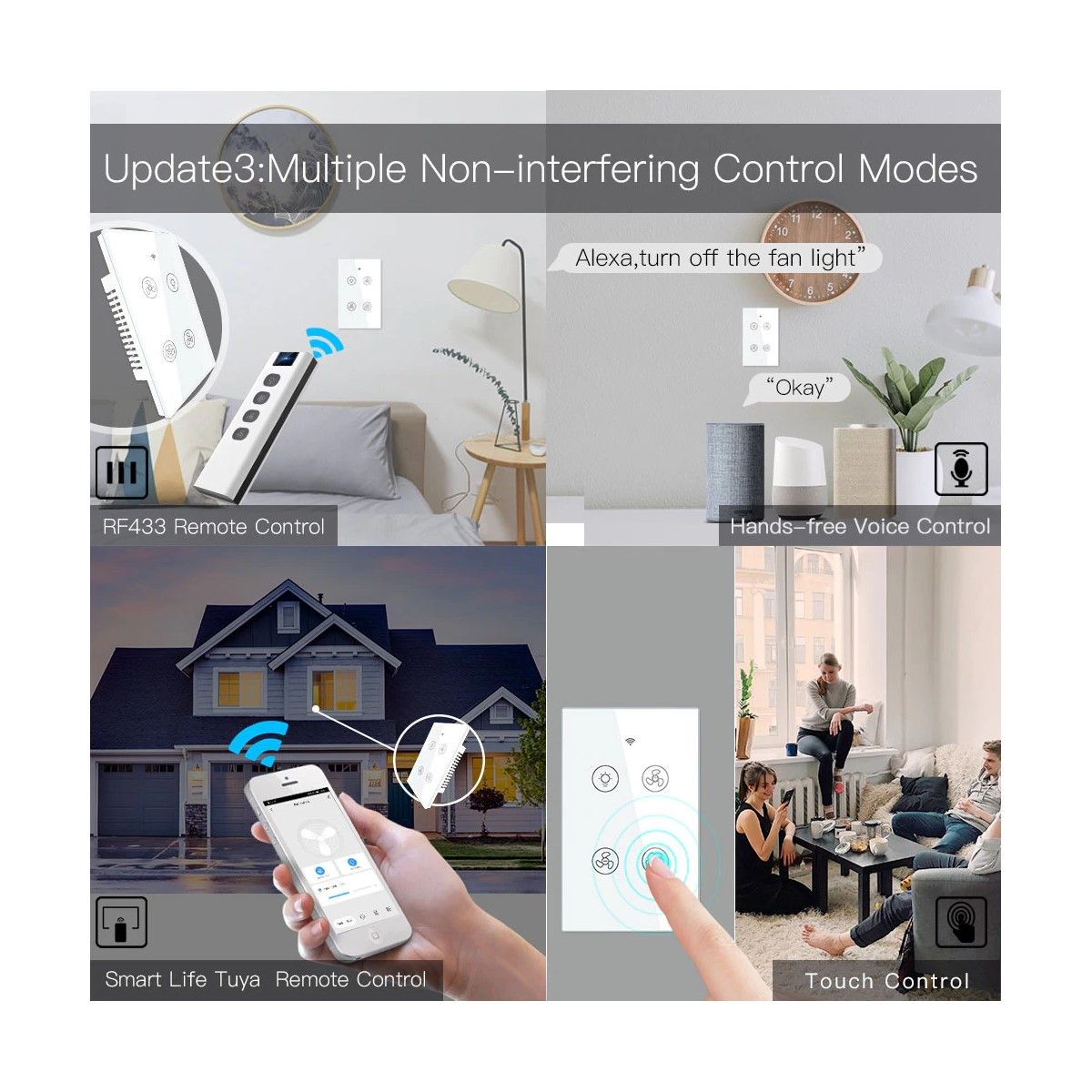 Interruptor Tactil De Pared Smart Ventilador+luz