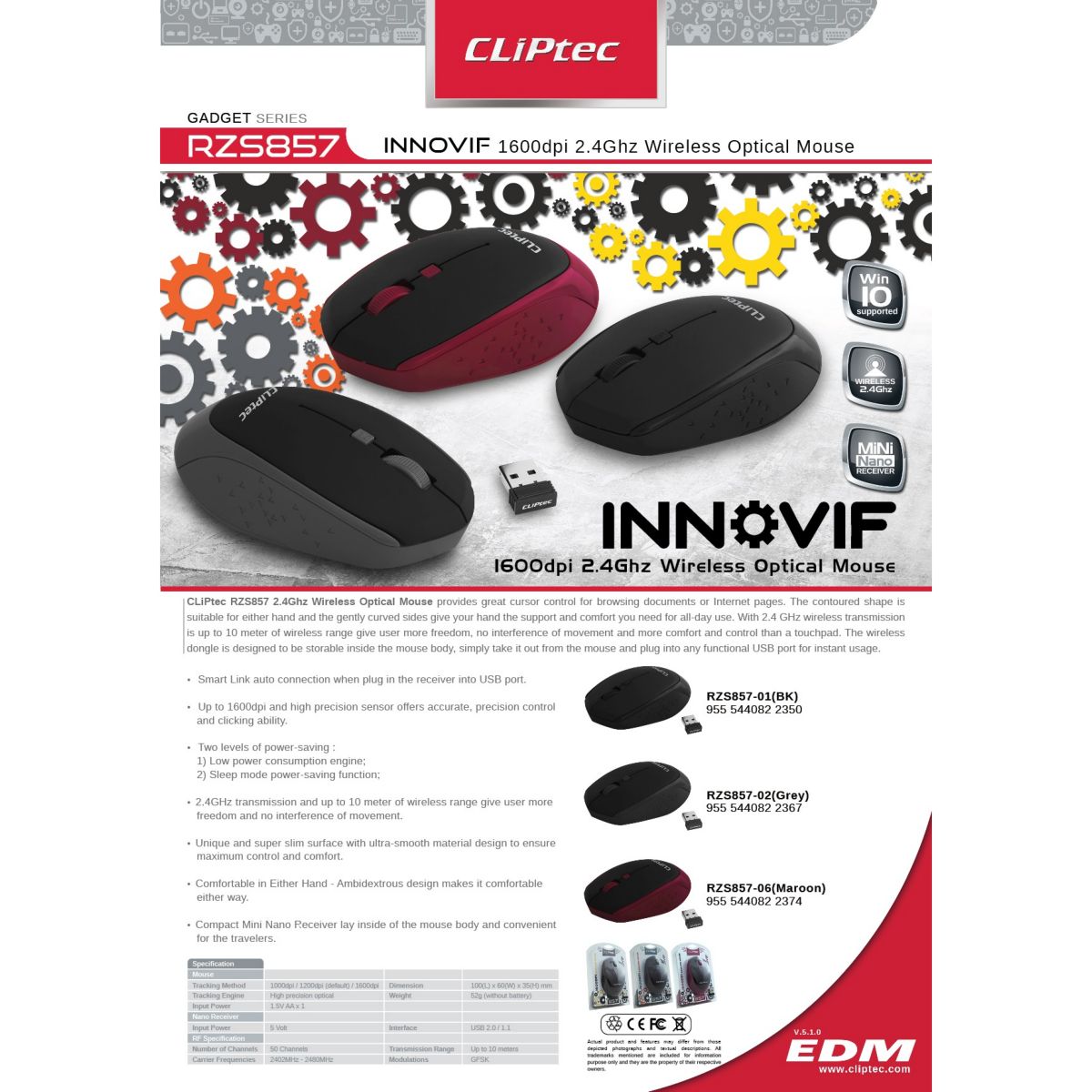 Mouse Wireless Cliptec 857 Innovif Bordeaux
