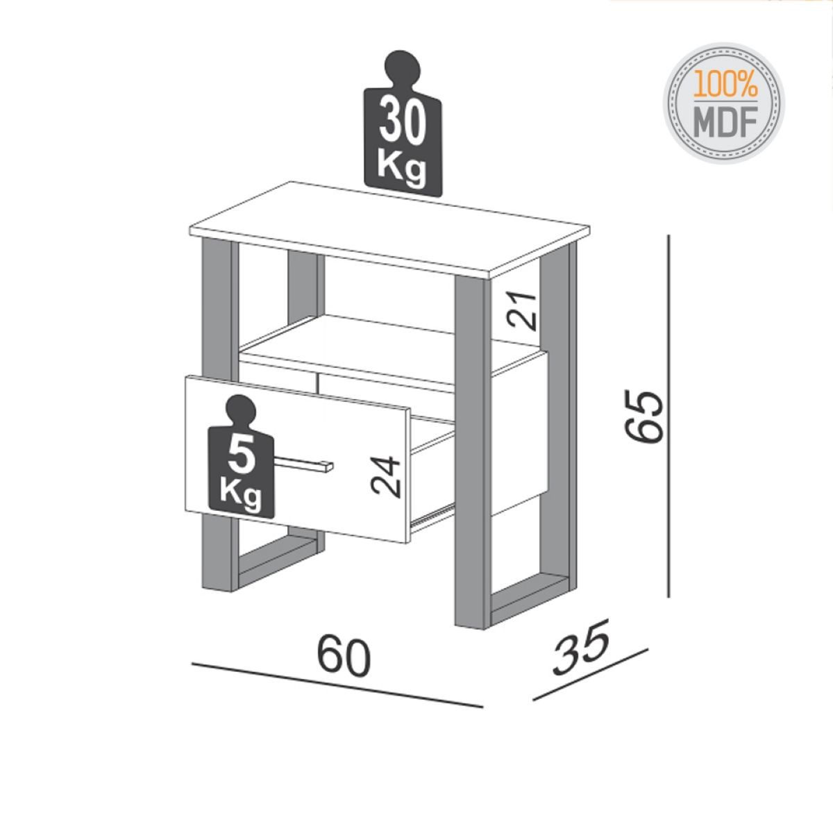 Mesa De Luz Industrial Bristol Negro