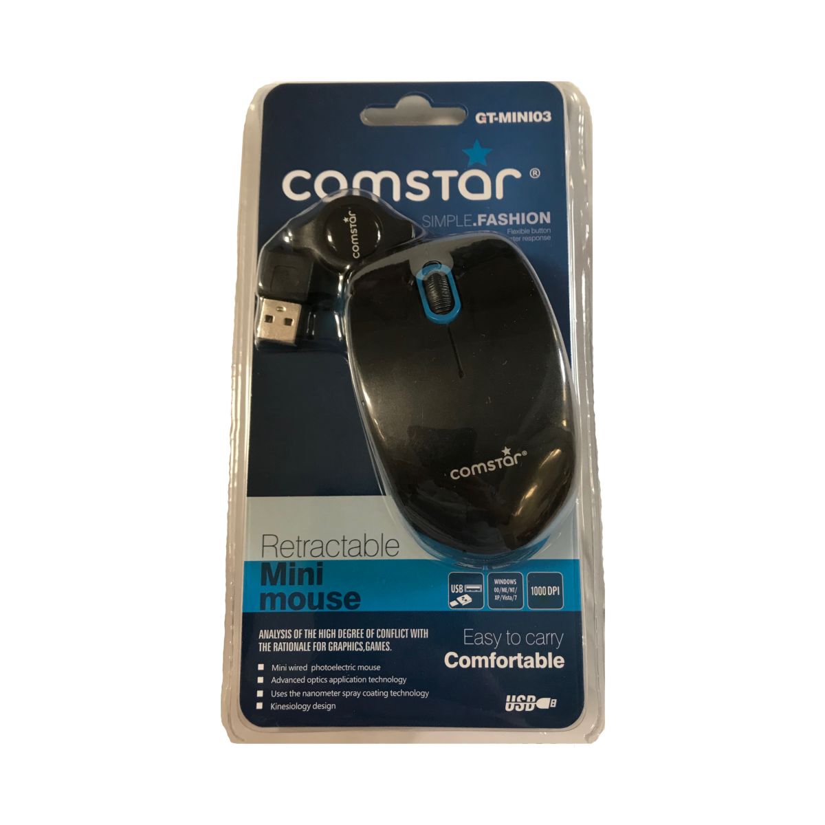 Mini Mouse Comstar Retractil Negro y Azul Gt03