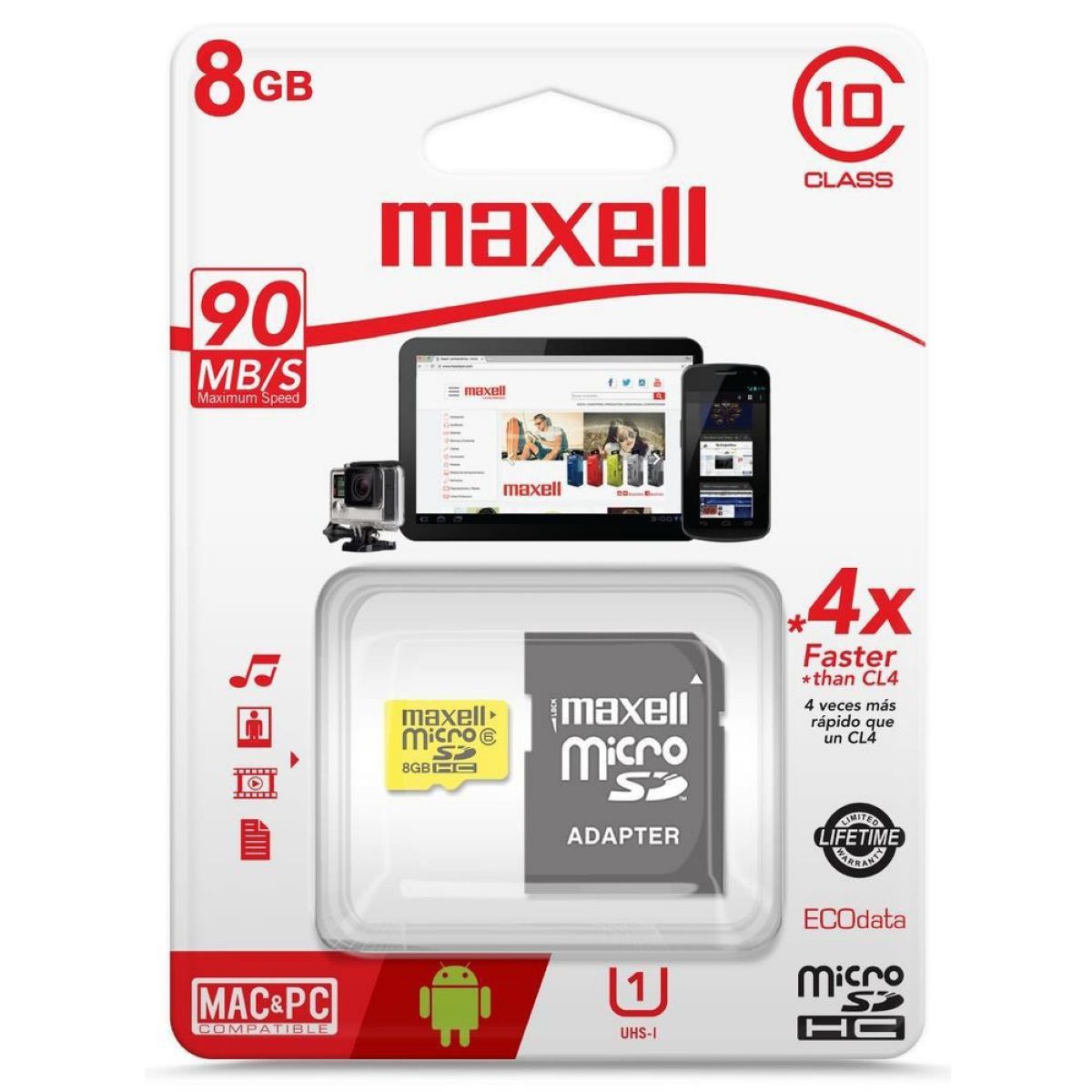 Memoria Micro Sd Maxell Hc 8gb C10 C/adaptador