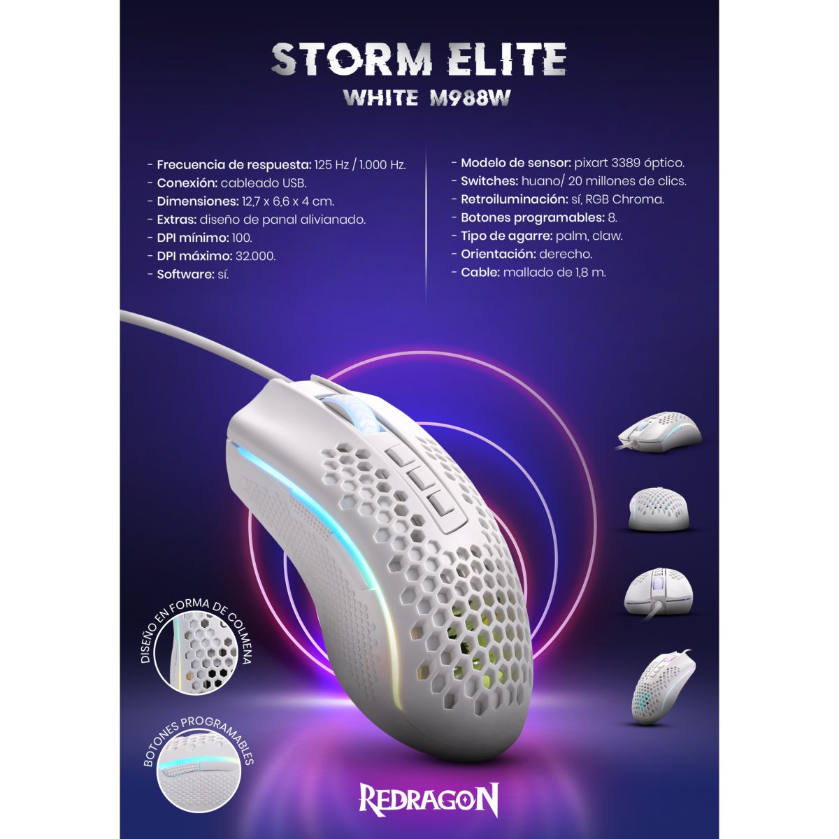 Mouse Redragon Storm Elite M988w-rgb White