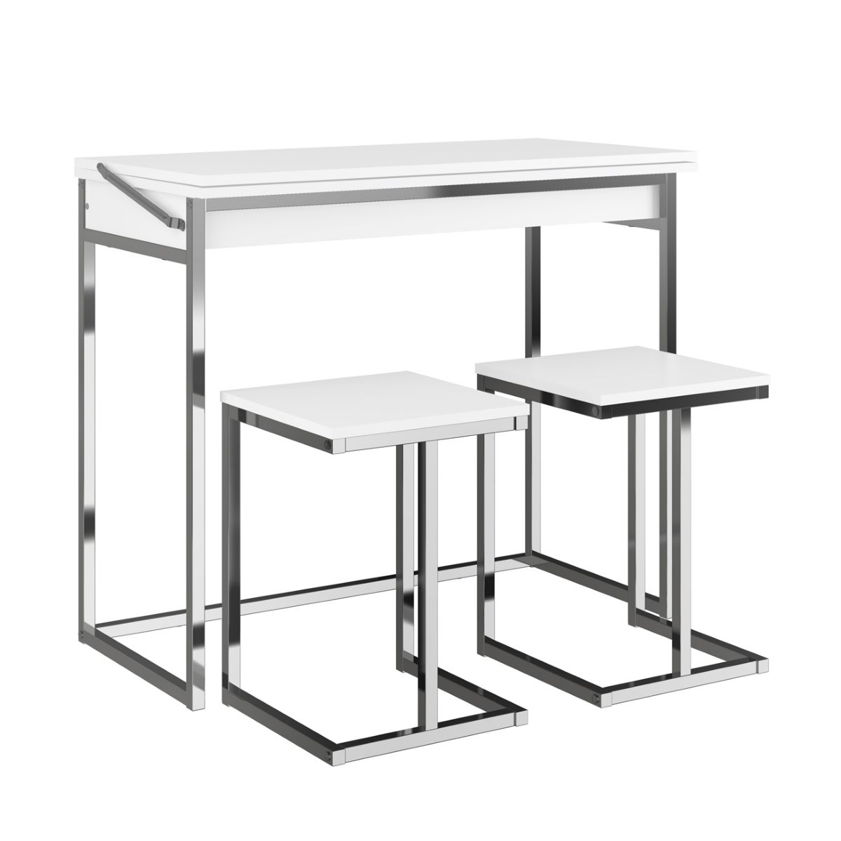 Mesa Plegable Desayunadora + Bancos Bran Blanca