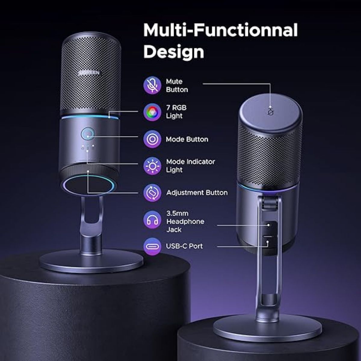 Microfono de escritorio Ugreen CM769 Profesional RGB Usb