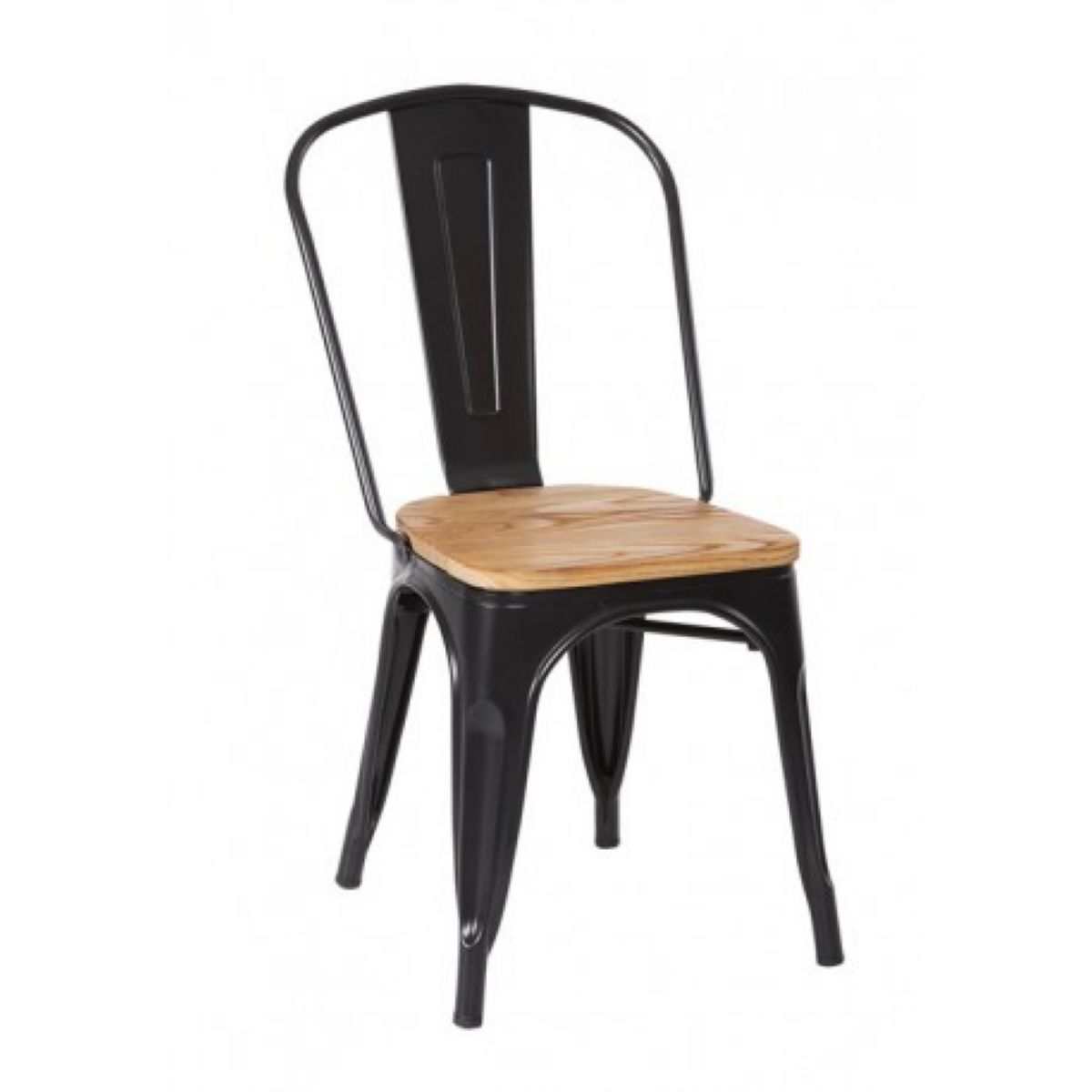 Silla Tolix Negra C/asiento De Madera