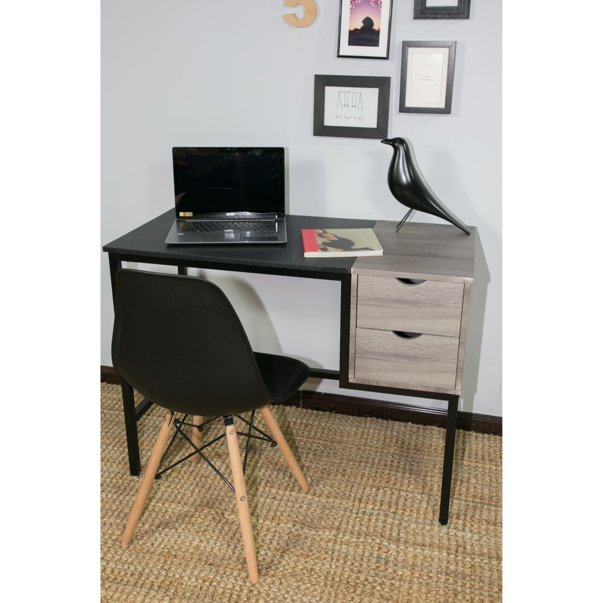 Escritorio 2 Cajones Negro/Madera-Tb10-nk03a16