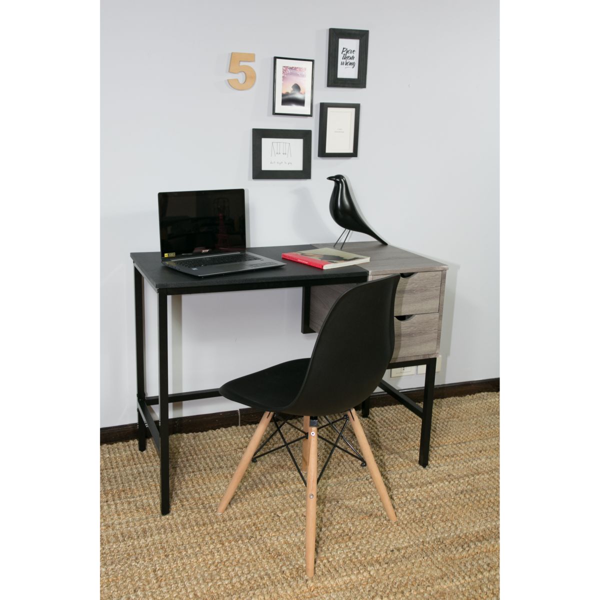 Escritorio 2 Cajones Negro/Madera-Tb10-nk03a16