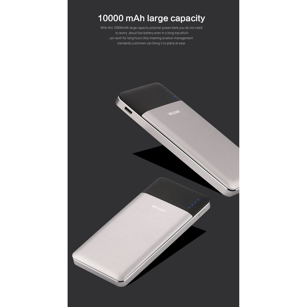 Power Bank Wesdar S46-10.000mAh Silver