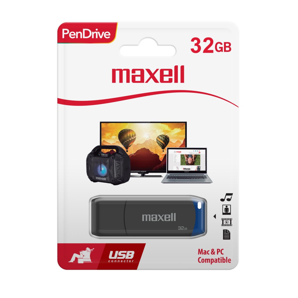 Pendrive Maxell Usbpd-128 128gb Usb 2.0 Black+gray