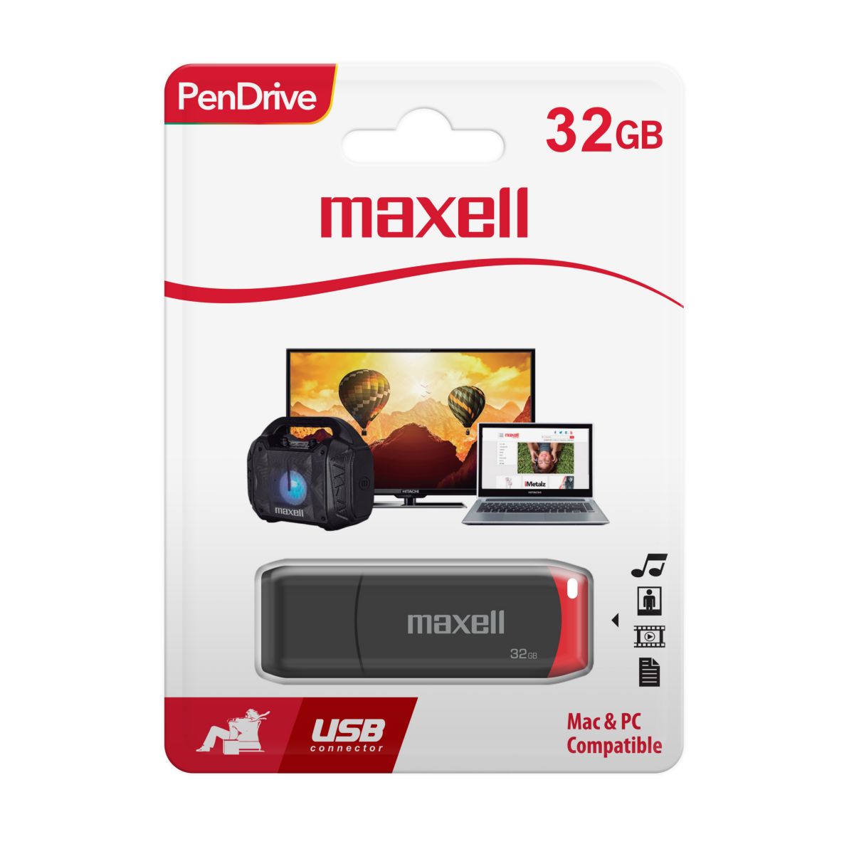 Pendrive USB 32Gb Maxell Usb 2.0 Black+red