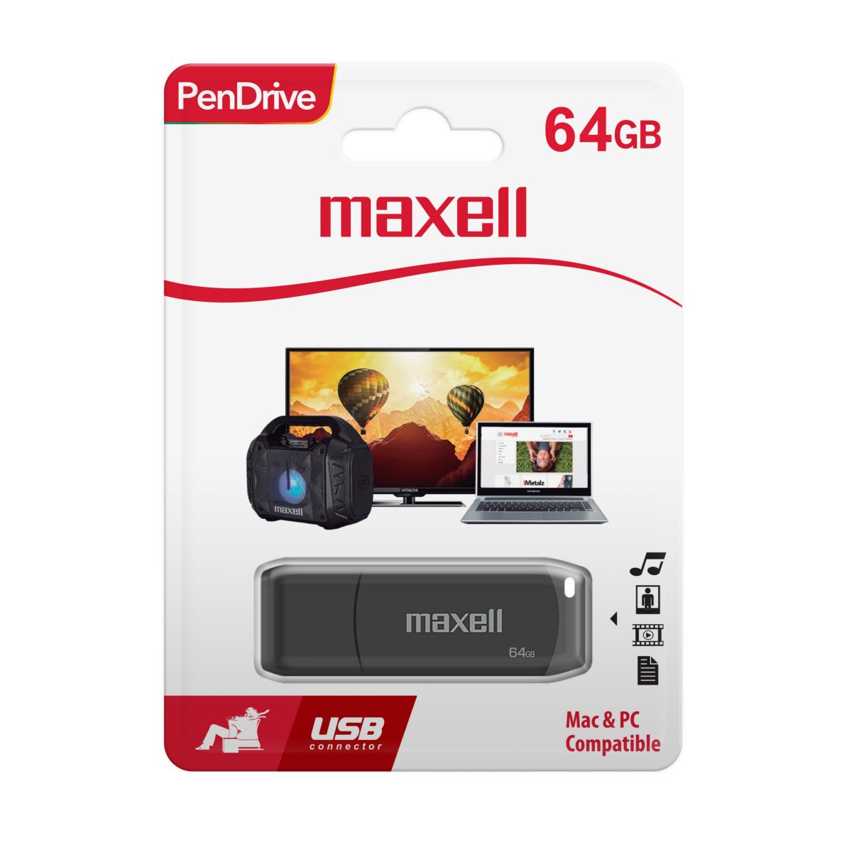 Pendrive USB Maxell Usbpd-64 64gb Usb 2.0 Black+blue