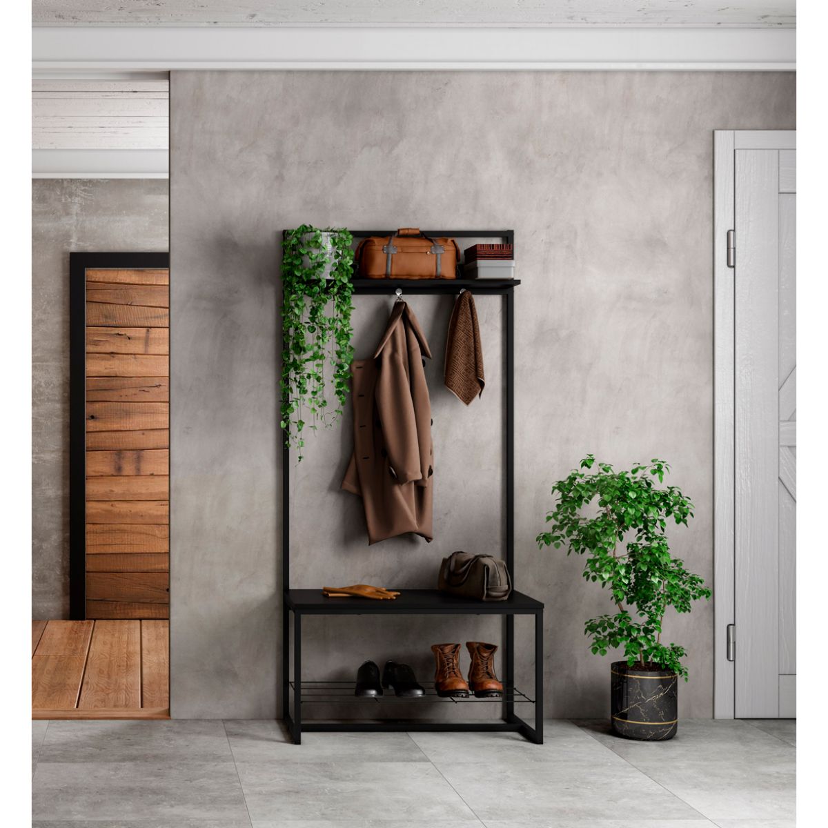 Perchero Recibidor C/asiento Bran Negro