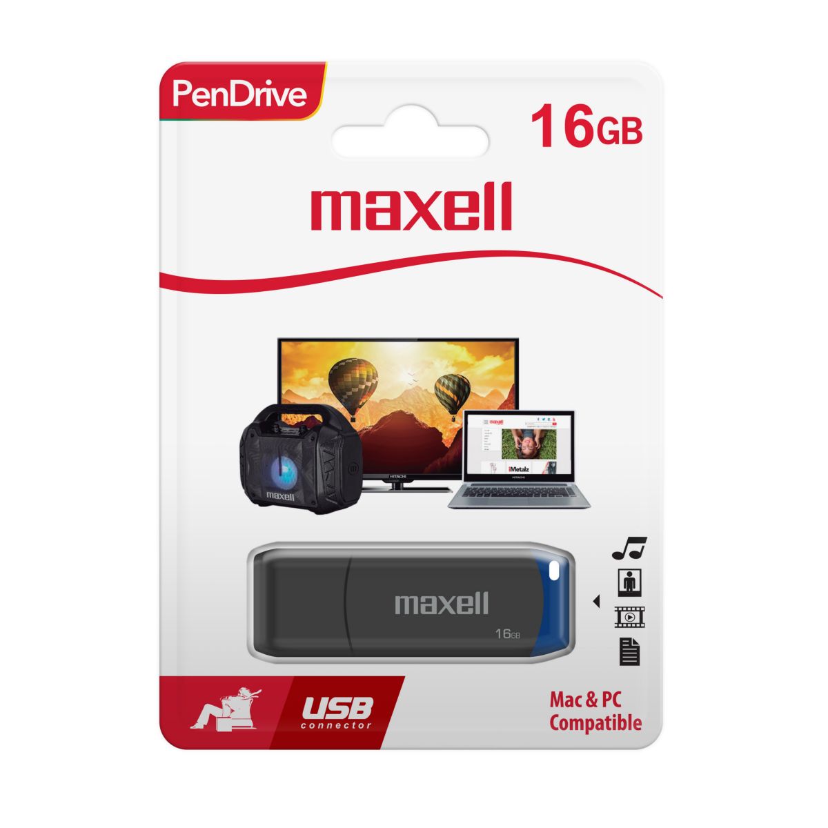 Pendrive USB 16Gb Maxell Usb 2.0 Black+blue