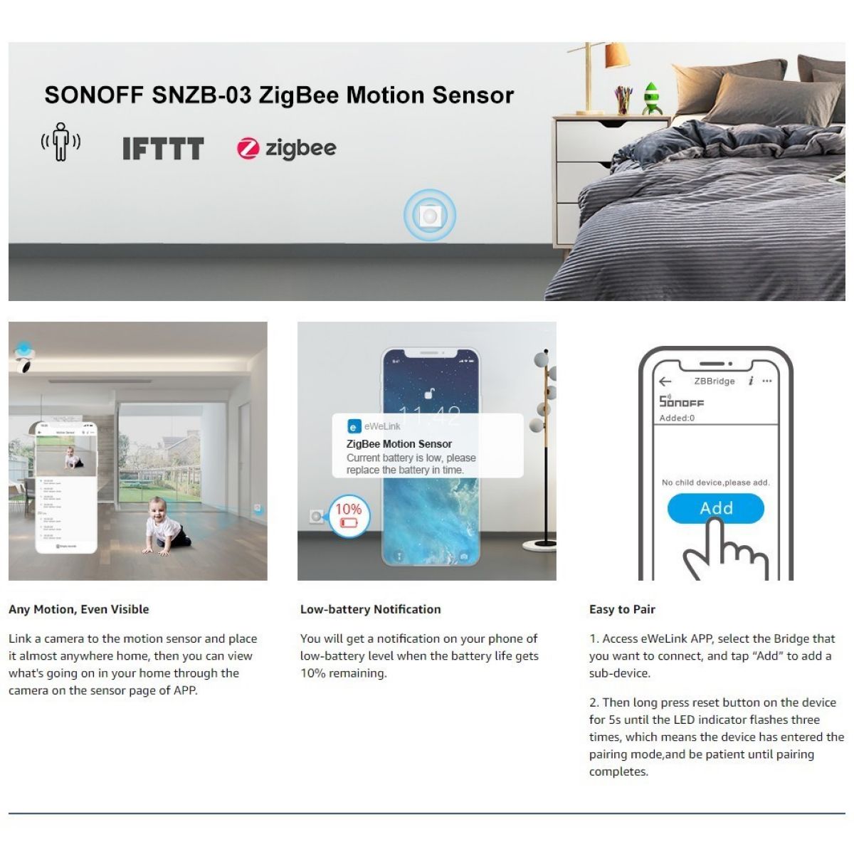 Sensor De Movimiento Sonoff Snzb-03 Zigbee
