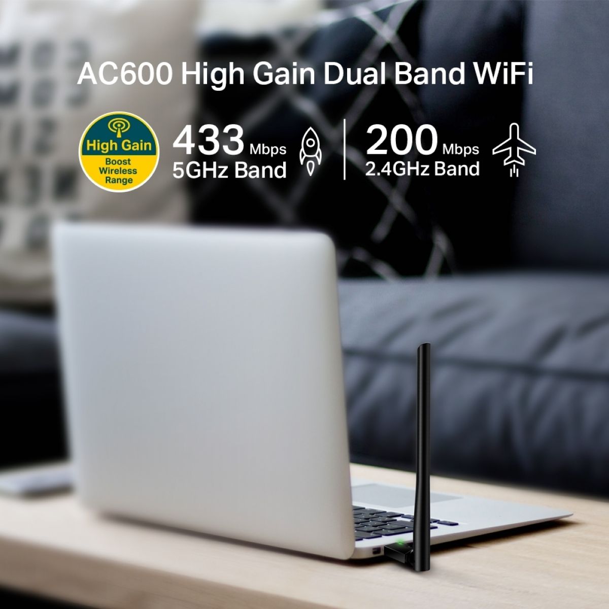 Adaptador WiFi USB TP-Link Archer T2u Plus Ac600 Alta Gan.