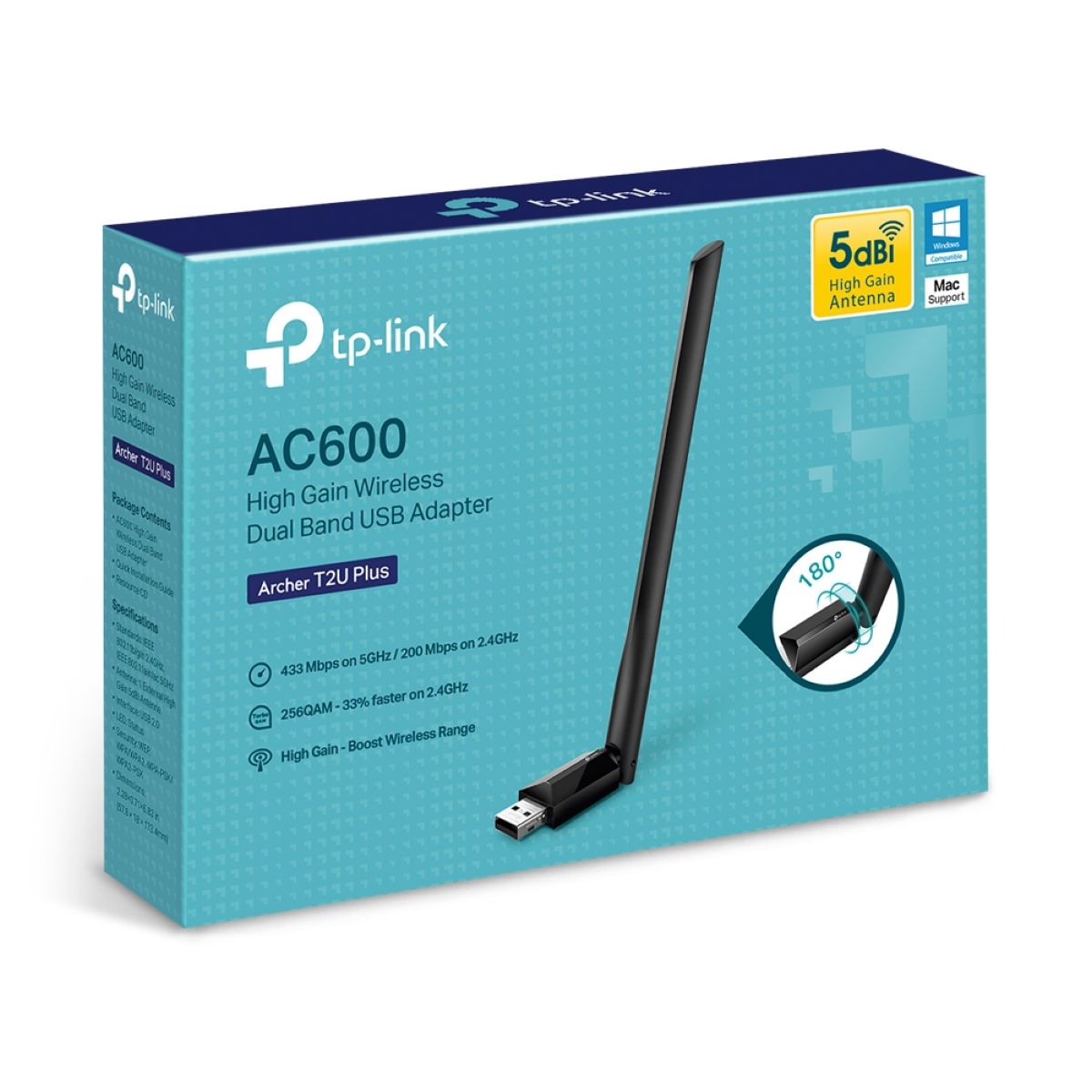 Adaptador WiFi USB TP-Link Archer T2u Plus Ac600 Alta Gan.