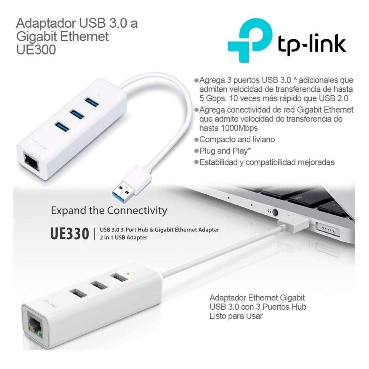 Adaptador USB 3.0 Hub 3 Puertos + 1 Ethernet TP-Link