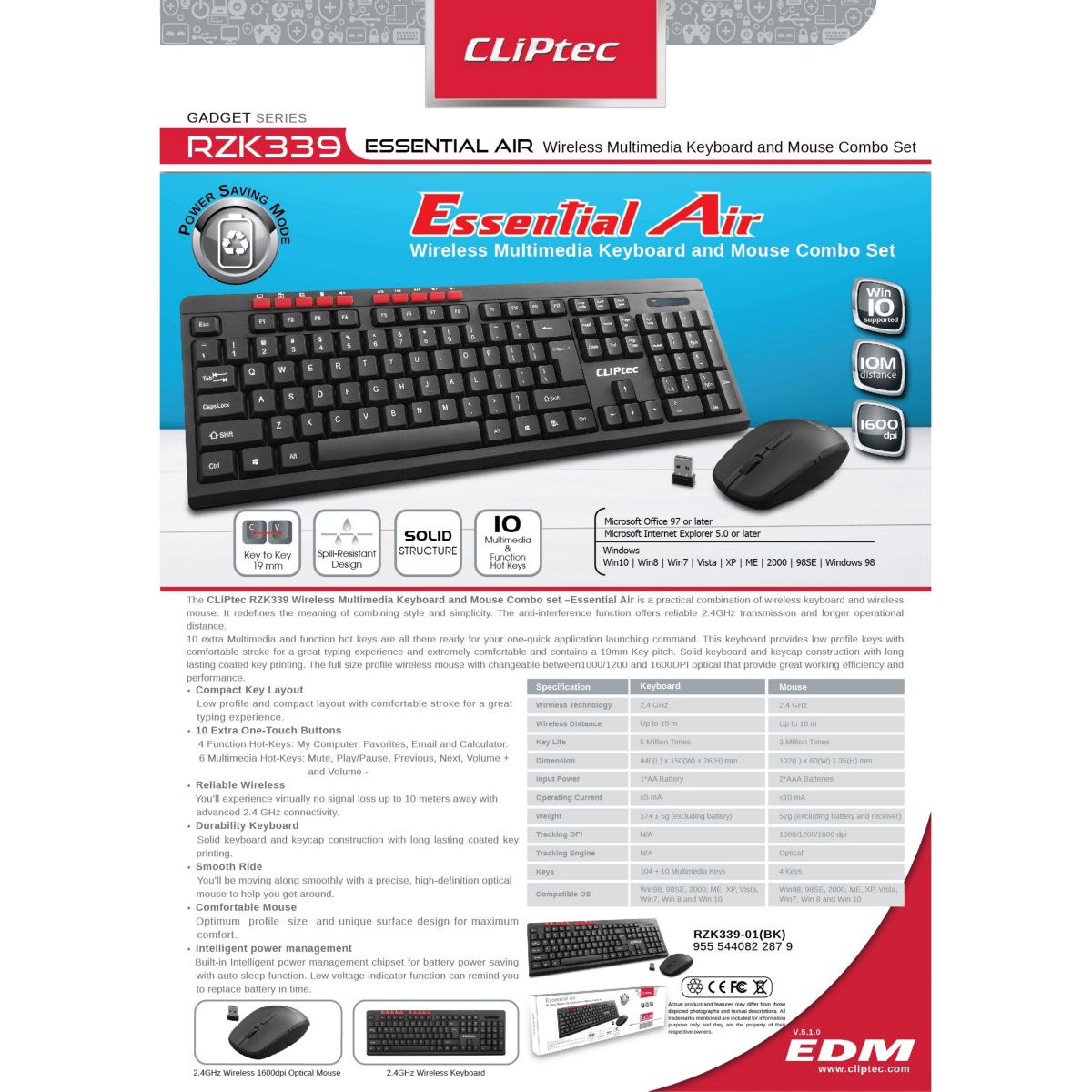 Combo Teclado+mouse Español Inal Clip Rzk339s Bk