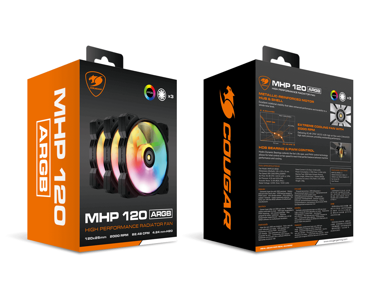 Kit de 3 Ventiladores Cougar Mhp 120 Argb Negro