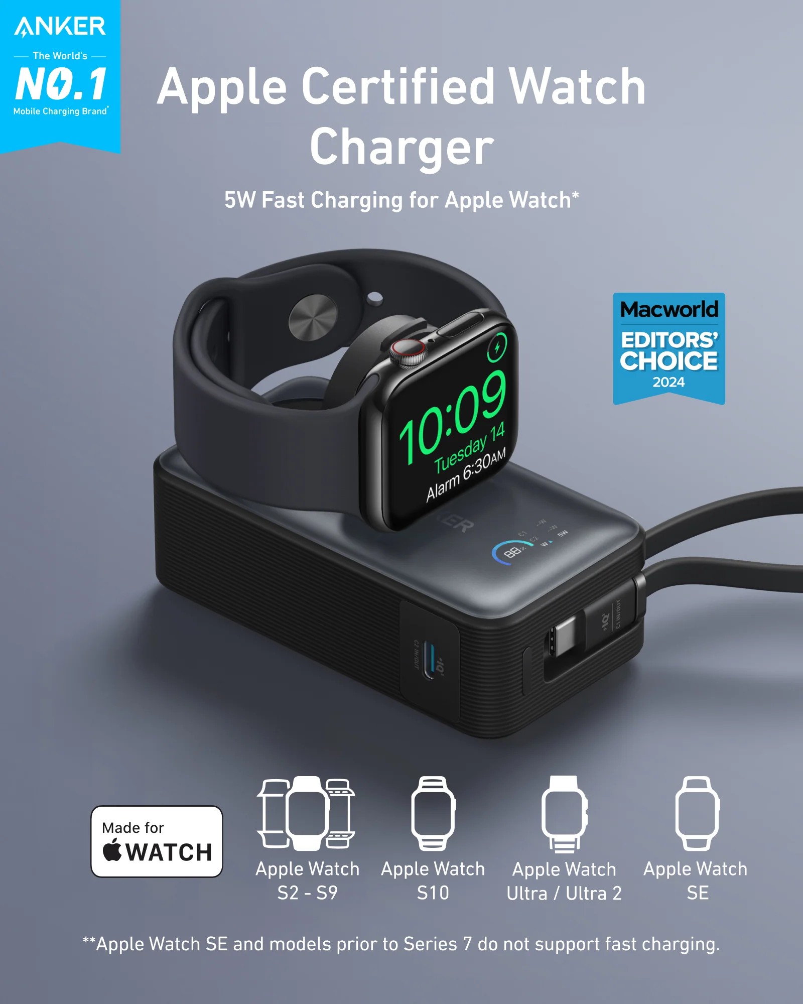 Power bank Anker MagGo Negro 10000mAh 35W Apple Watch