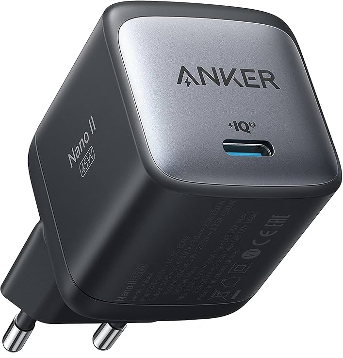 Cargador USB-C Anker nano 45W con cable USB-C a USB-C NEGRO