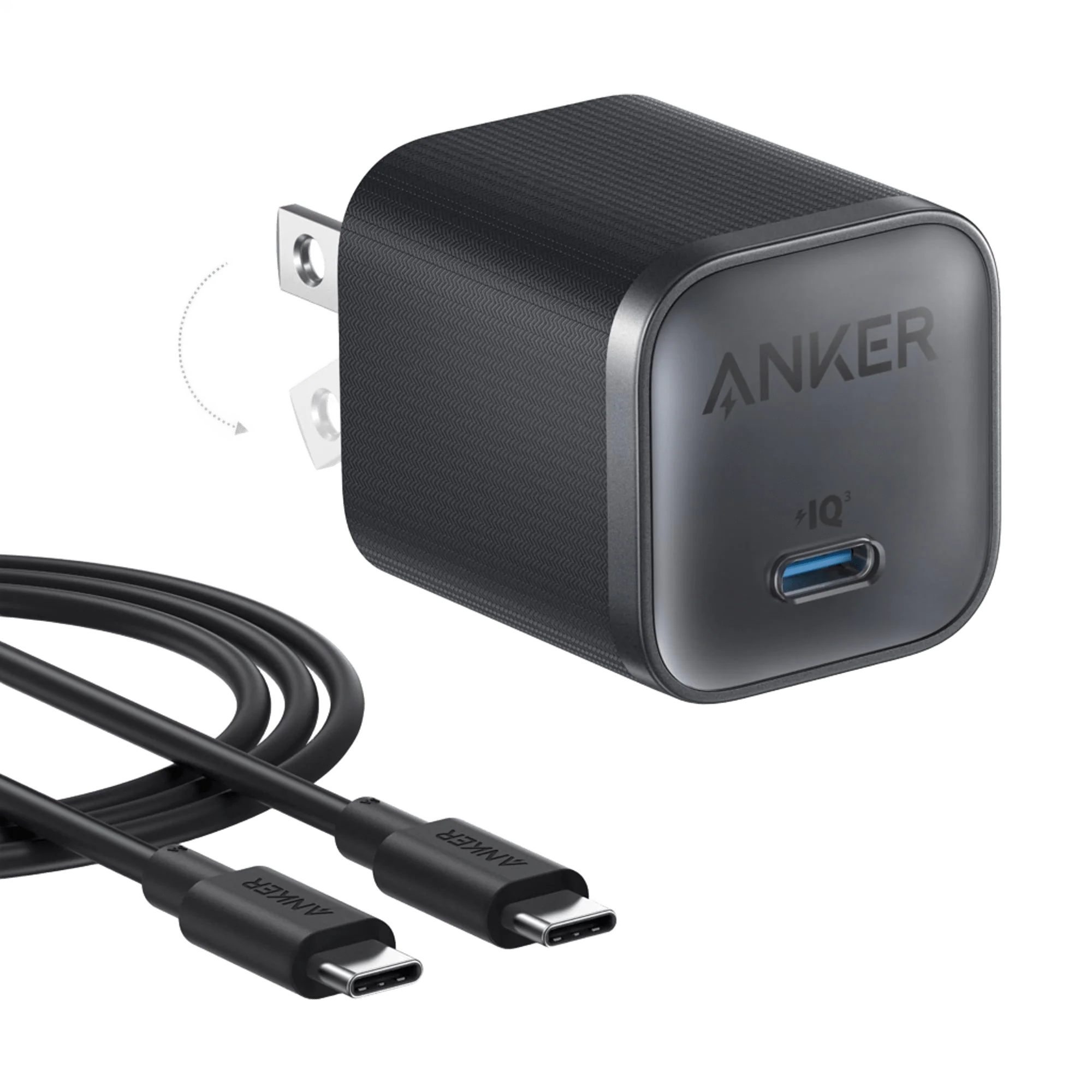 Cargador USB-C Anker nano 45W con cable USB-C a USB-C NEGRO
