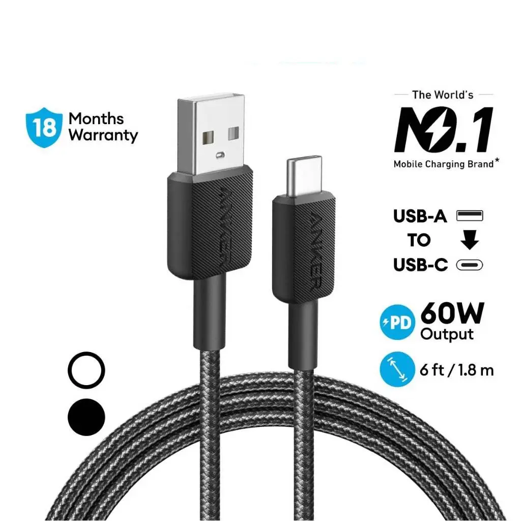Cable USB-A a USB-C trenzado Anker 322 1,8 metros negro