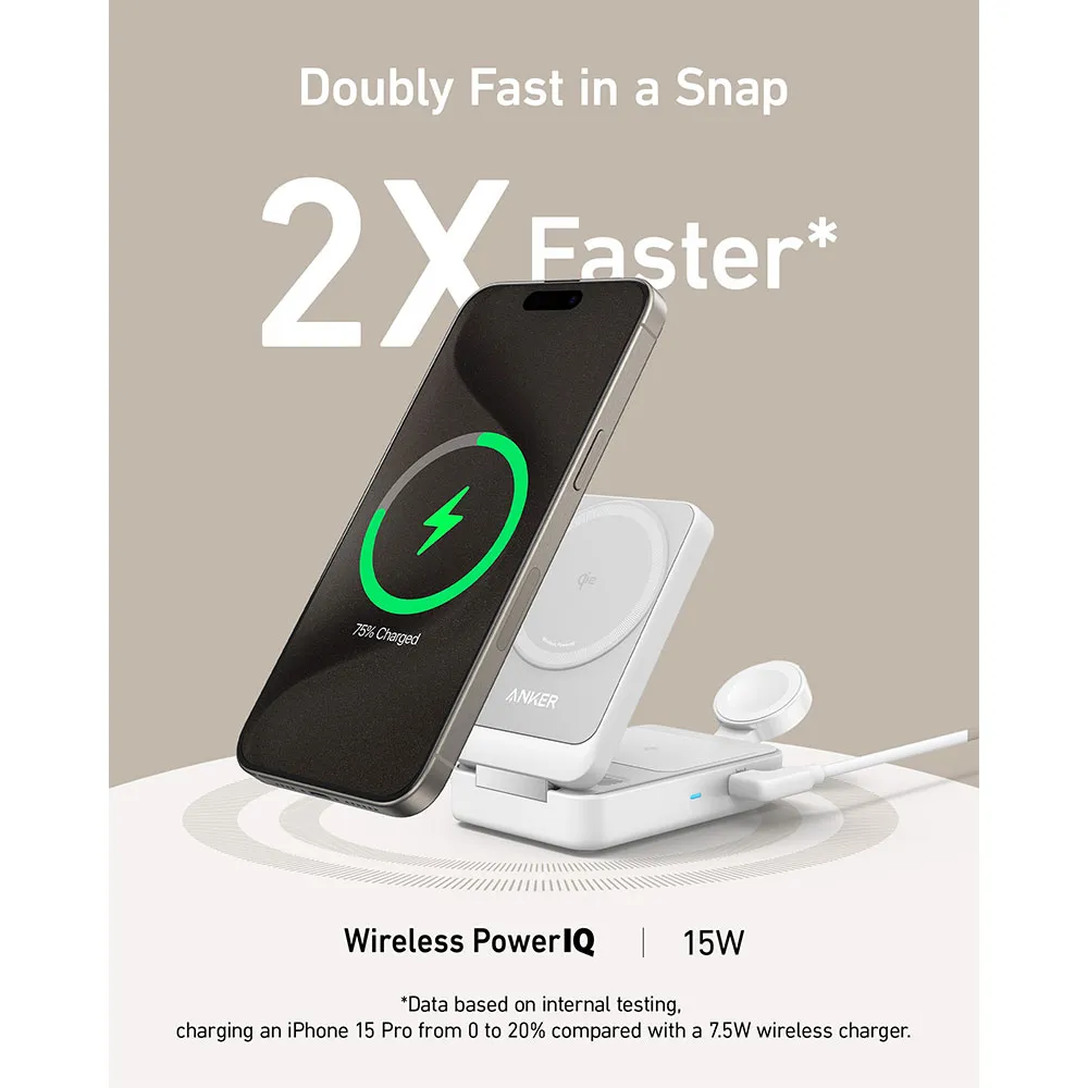 Cargador inalambrico 3 en 1 Anker B2557321 15W apple Blanco